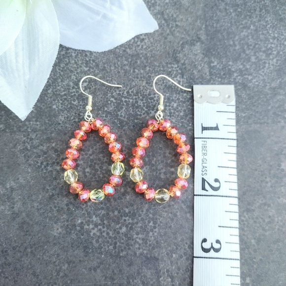 Orange And Yellow Beaded Teardrop Earrings - Picture 3 of 3